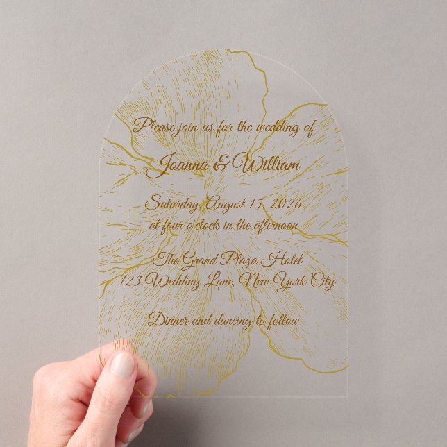 Gold Line Art Acrylic Wedding Invitation (Insitu (Handheld))