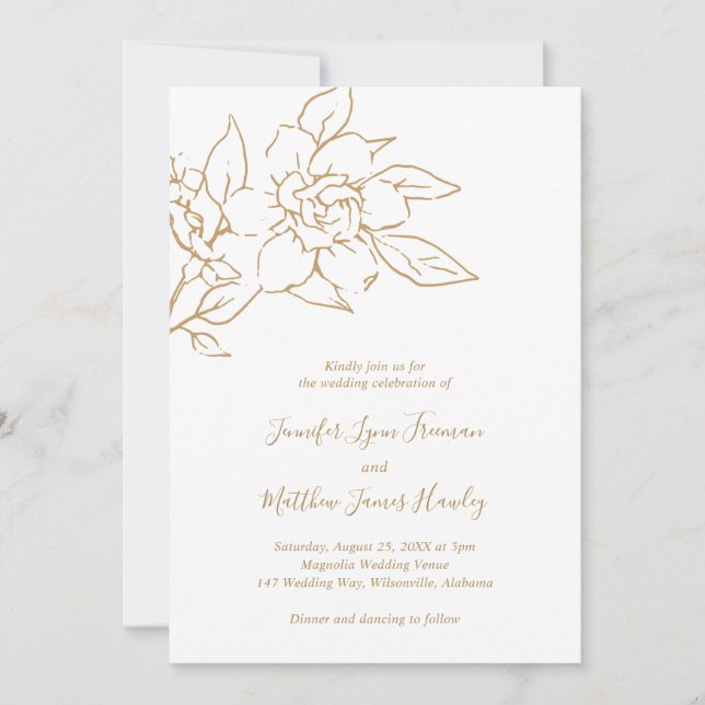 Gold Line Art Floral Elegant Wedding Invitation (Front)