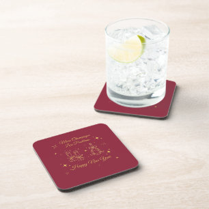 Gold Line Art New Year Design Coaster