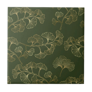 Gold Line Botanical Pattern Ceramic Tile