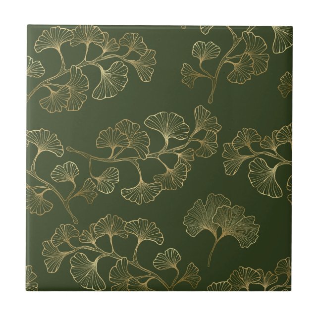 Gold Line Botanical Pattern Ceramic Tile (Front)