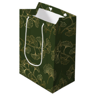 Gold Line Botanical Pattern Medium Gift Bag