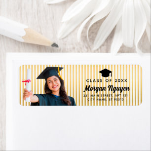 Gold Line Custom Photo Graduation Return Address Label
