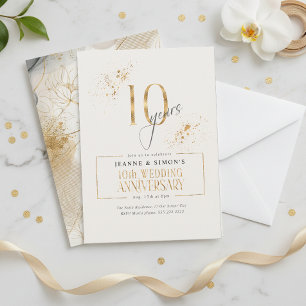 Gold Line Floral 10th Anniversary ID1169 Invitation