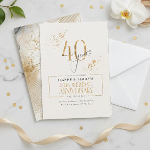 Gold Line Floral 40th Anniversary ID1169 Invitation