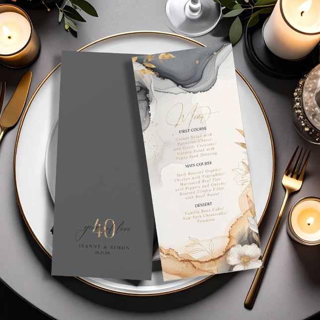 Gold Line Floral 40th Anniversary Menu ID1169 (Creator Uploaded)