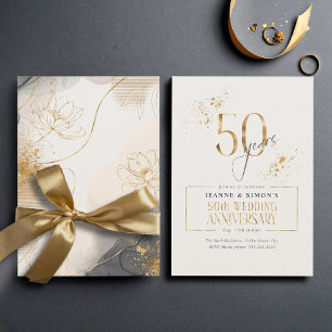 Gold Line Floral 50th Anniversary ID1169 Invitation