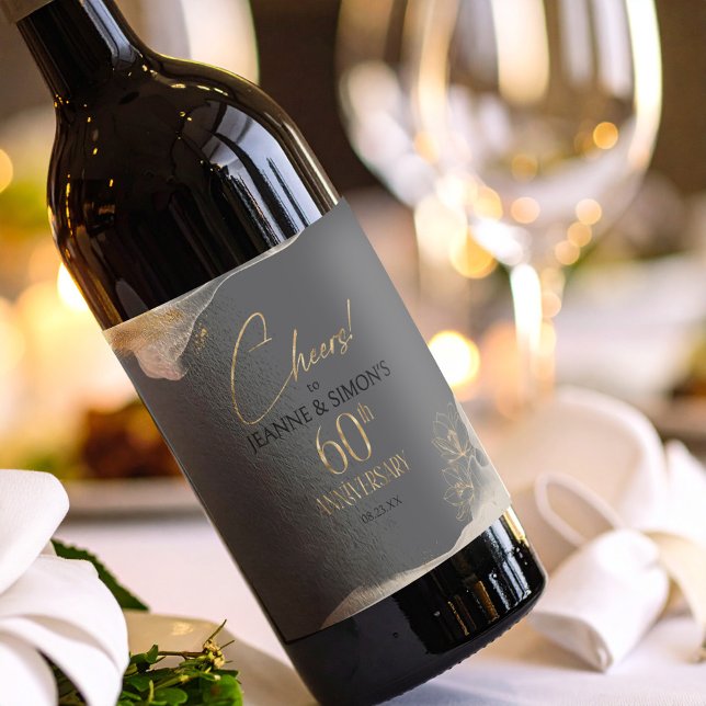 Gold Line Floral 60th Anniversary Cheers ID1169 Wine Label (Creator Uploaded)