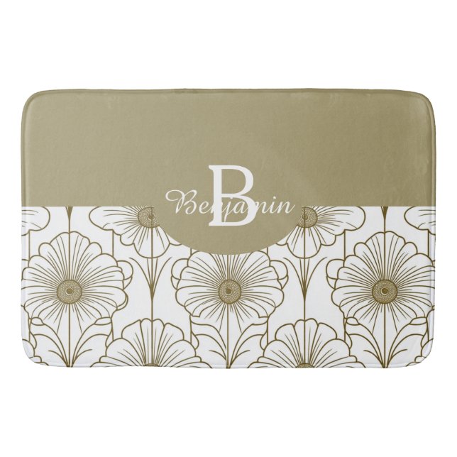 Gold Line Floral Pattern Bath Mat (Front)