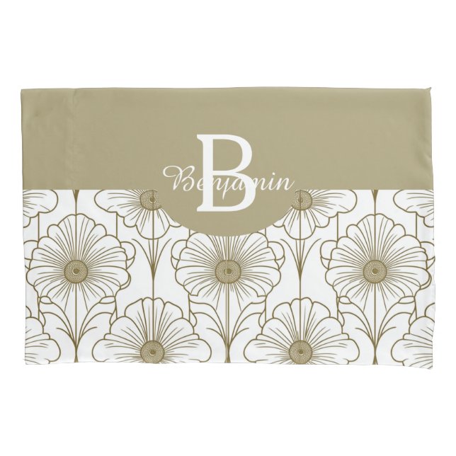 Gold Line Floral Pattern Pillowcase (Front)