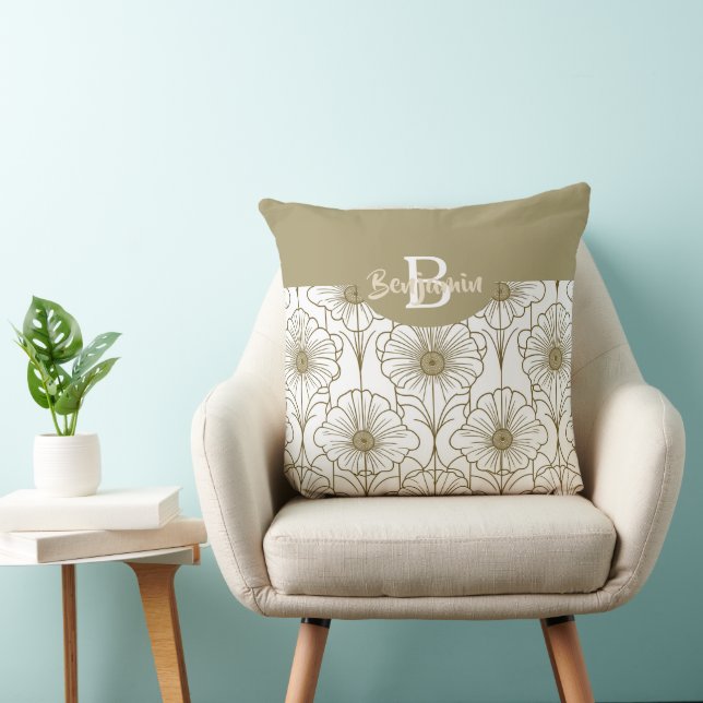 Gold Line Floral Pattern Throw Pillow (Chair)