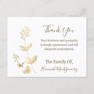 Gold Line Floral Sympathy Thank You Card