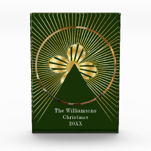 Gold Line Green Family Christmas Photo Block