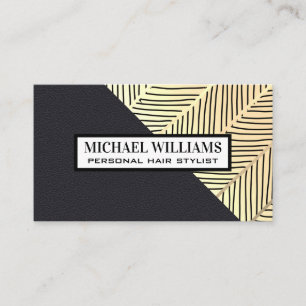 Gold Line Pattern   Leather Colour Block Business Card