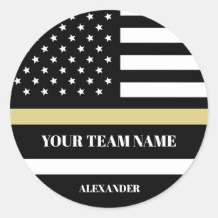 Gold Line U.S. Flag with Custom Team & Name  Classic Round Sticker