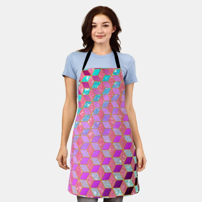 Gold Lined Diamond-Shaped Hexagon in Pastel 2 Apron (Worn)