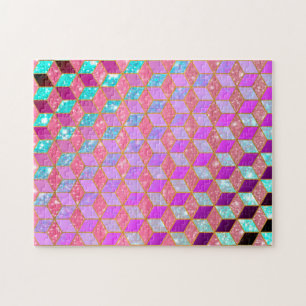 Gold Lined Diamond-Shaped Hexagon in Pastel Jigsaw Puzzle