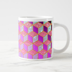 Gold Lined Diamond-Shaped Hexagon in Pastel Large Coffee Mug