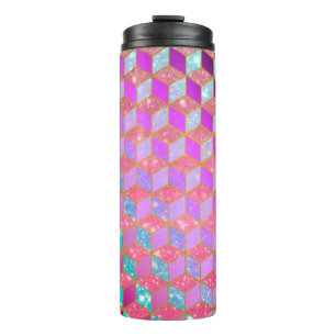Gold Lined Diamond-Shaped Hexagon in Pastel Thermal Tumbler