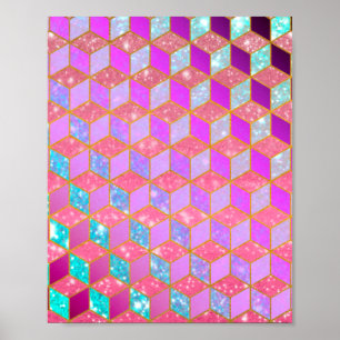 Gold Lined Diamond-Shaped Hexagon in Pastel V Poster