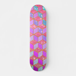 Gold Lined Diamond-Shaped Hexagon in Pastel V Skateboard