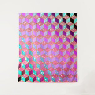 Gold Lined Diamond-Shaped Hexagon in Pastel V Tapestry