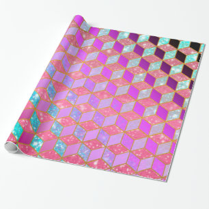 Gold Lined Diamond-Shaped Hexagon in Pastel Wrapping Paper