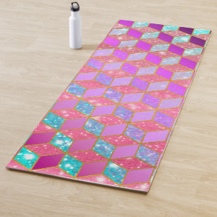 Gold Lined Diamond-Shaped Hexagon in Pastel Yoga Mat