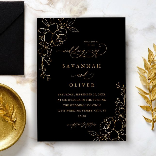 Gold Lined Floral Black & Gold Wedding (Creator Uploaded)