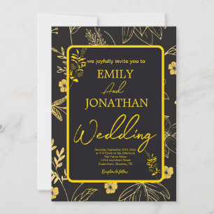 Gold Lined Floral Black Invitation