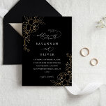 Gold Lined Floral Black Wedding Invitations<br><div class="desc">Get your guests excited for the unforgettable wedding you will have with your Gold Lined Floral Black Wedding Invitations. Gold Florals on Black make this wedding invitation elegant and chic. And it's great for Black Tie, summer, fall, and winter weddings. It's easy to create your wedding invitations quickly with our...</div>