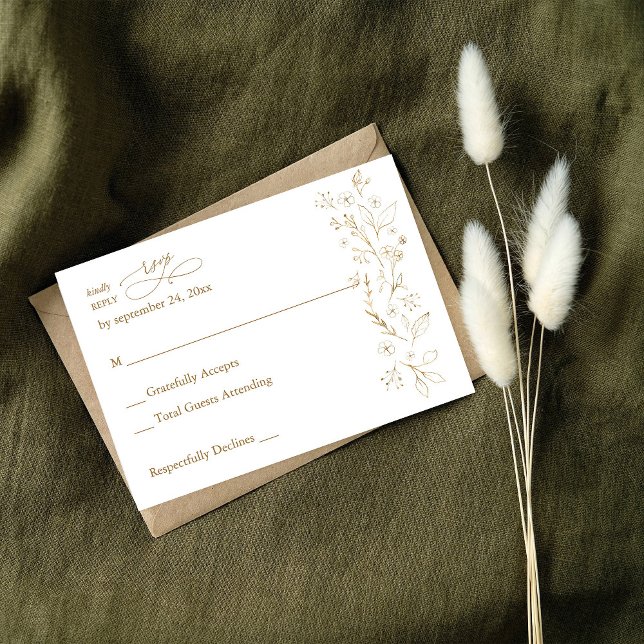 Gold Lined Floral no Meal RSVP 2 Card (Creator Uploaded)