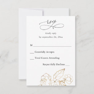 Gold Lined Floral no Meal Vertical RSVP Card