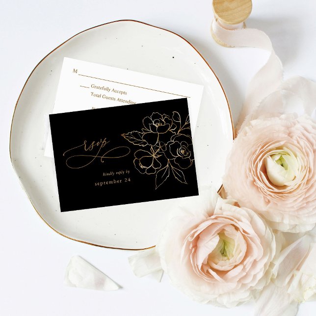 Gold Lined Floral on Black & Gold w Meal RSVP (Creator Uploaded)