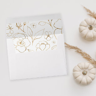 Gold Lined Floral on White Envelope 2