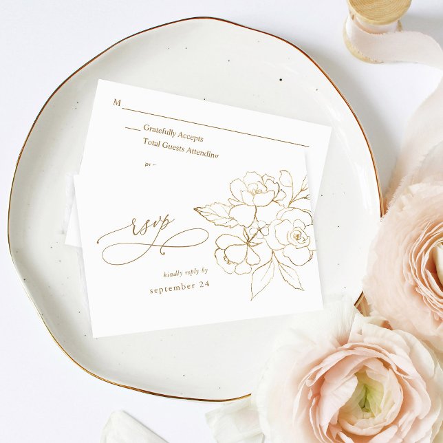 Gold Lined Floral on White & Gold w Meal RSVP (Creator Uploaded)