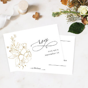 Gold Lined Floral on White w Meal RSVP 2 Card