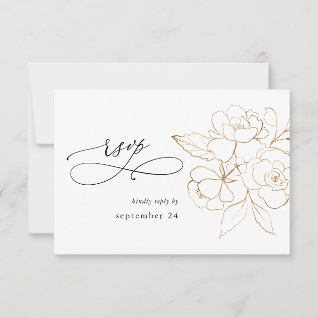 Gold Lined Floral on White w Meal RSVP Card (Front)