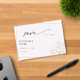 Gold Lined Floral Save the Date Acrylic Invitations