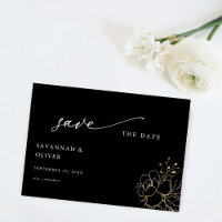 Gold Lined Floral Save the Date - Black