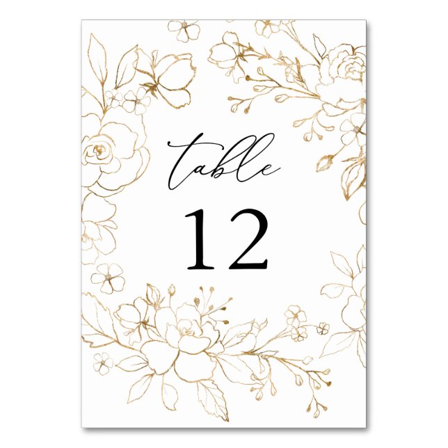 Gold Lined Floral Table Number (Front)