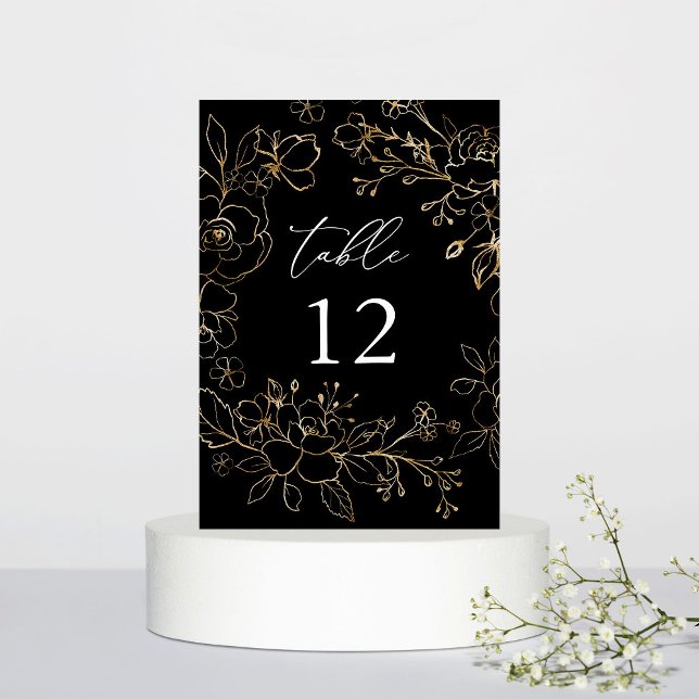 Gold Lined Floral Table Number - Black (Creator Uploaded)