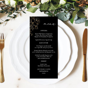 Gold Lined Floral Tall Menu - Black
