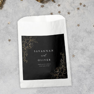 Gold Lined Floral Wedding - Black Favour Bag