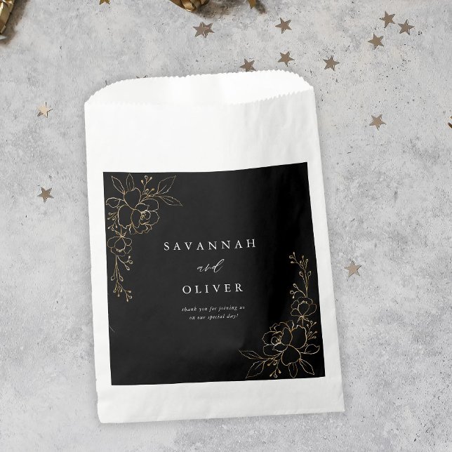 Gold Lined Floral Wedding - Black Favour Bag (Creator Uploaded)