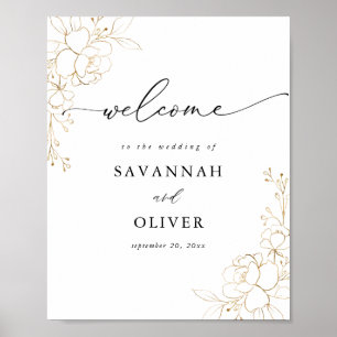 Gold Lined Floral Wedding Welcome Sign