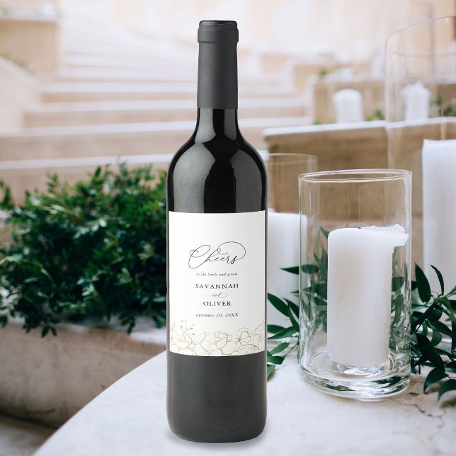 Gold Lined Floral Wedding Wine Label 2 (Creator Uploaded)