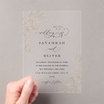 Gold Lined Floral White & Black Wedding Acrylic Invitations<br><div class="desc">Hand painted Gold Florals (flowers) were used to create this Gold Lined Floral White & Black Wedding Wedding Invitation. It's great for Spring Weddings, beach weddings, summer weddings, winter weddings, princes weddings, rustic weddings, fairy tale weddings, fall weddings, (bohemian) boho weddings & destination weddings. They have a luxury, custom look...</div>