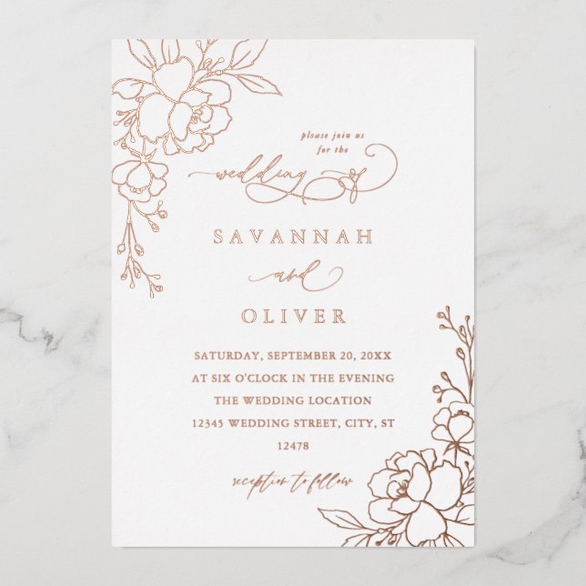 Gold Lined Floral White & Foil Wedding  (Front)