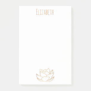 Gold Lined White Lotus Aqua Blue Post-it Notes